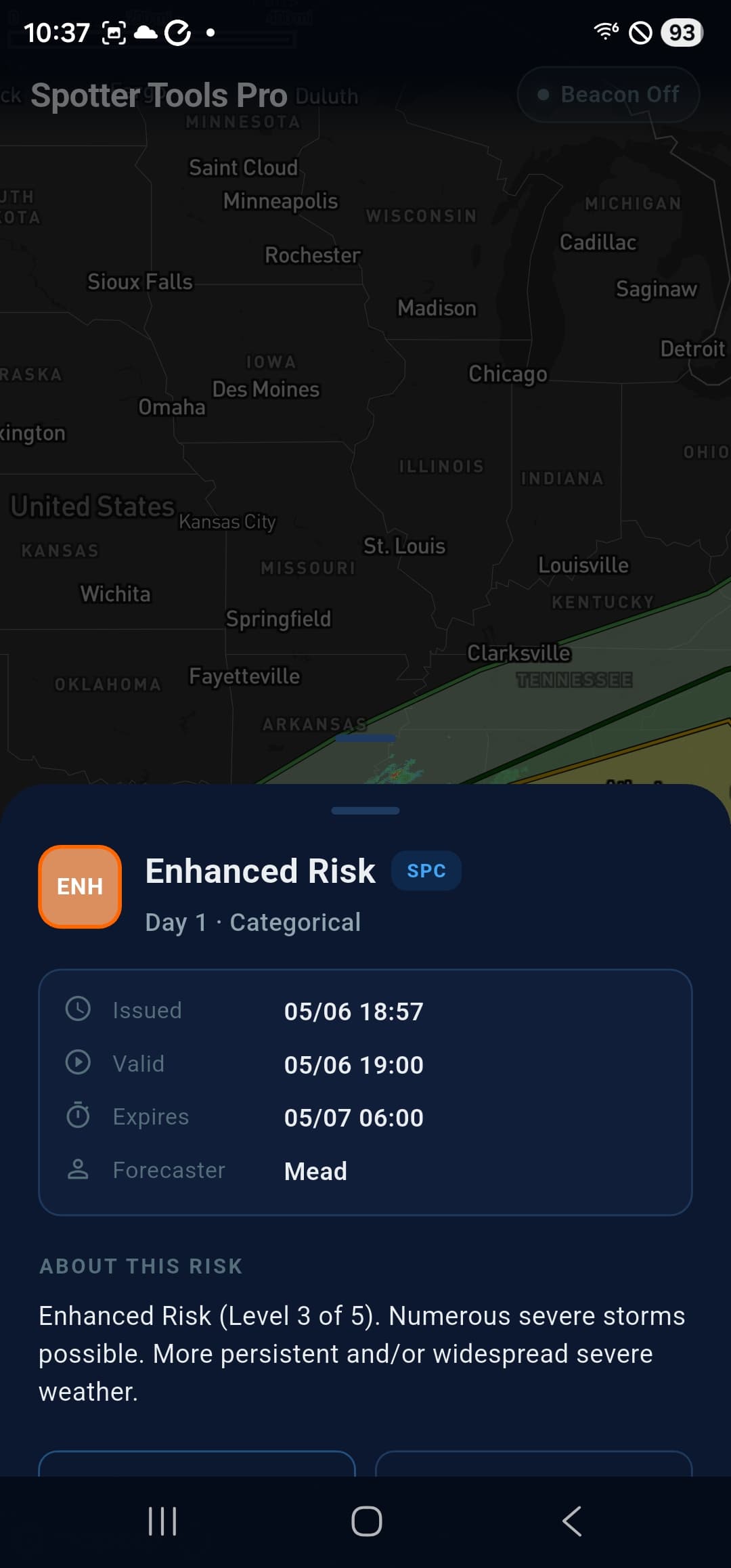 Convective Outlook detail sheet, Enhanced Risk