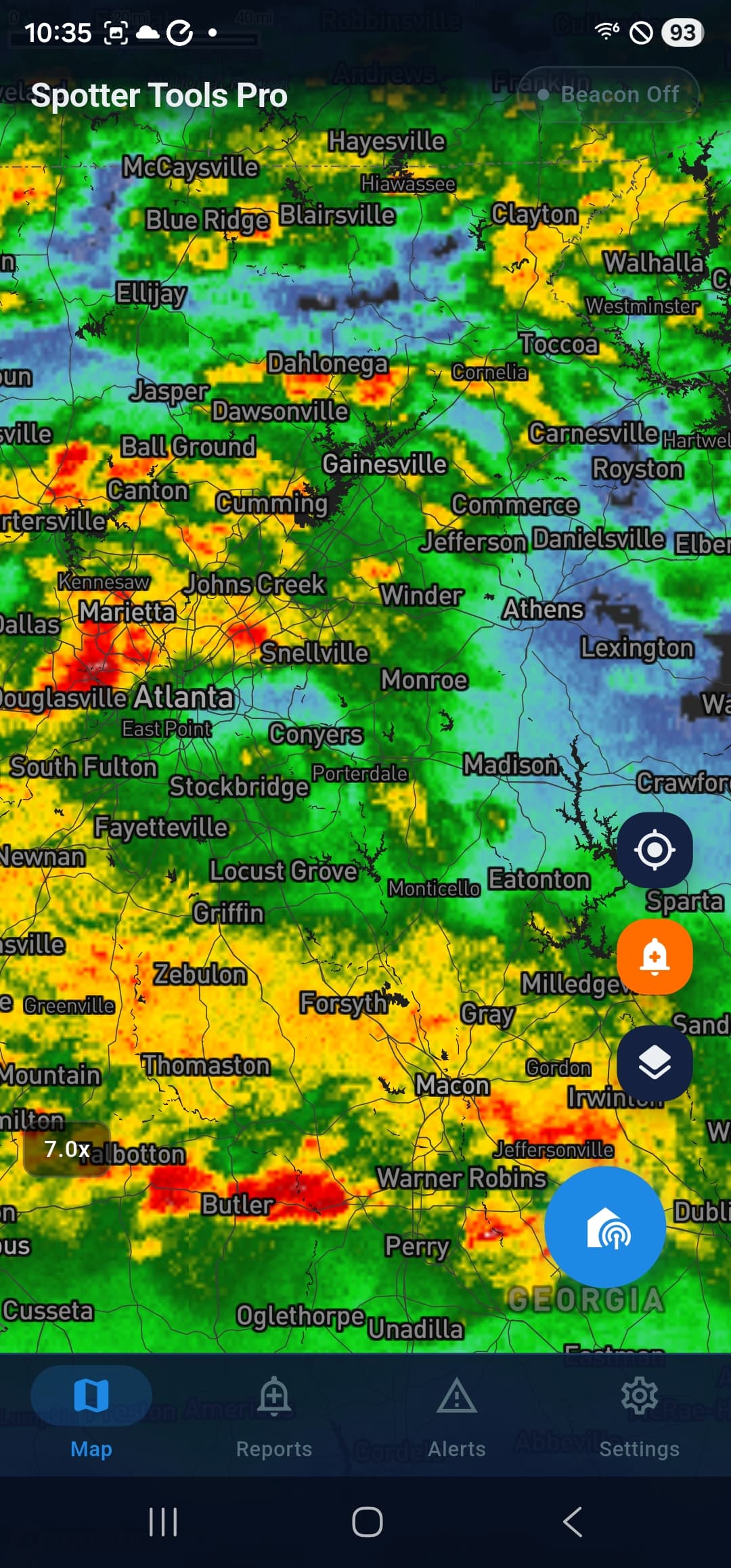 Composite radar mosaic over the southeast US