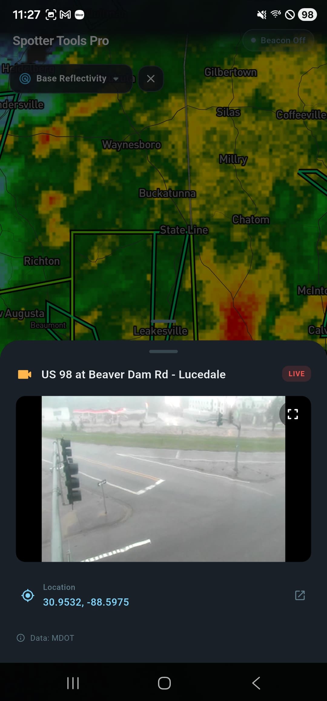 Live traffic camera streaming over the radar map