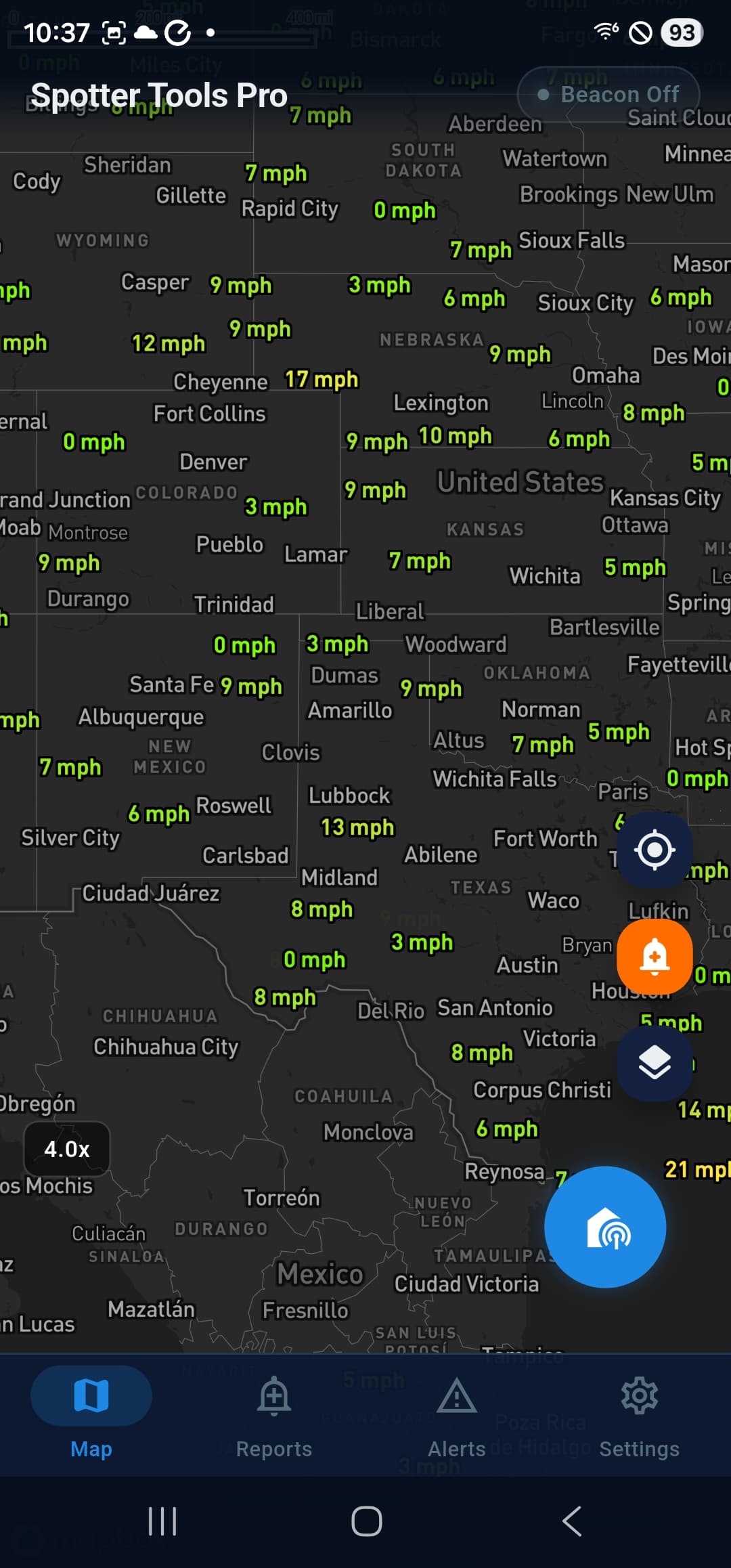 METARs wind plot across the US