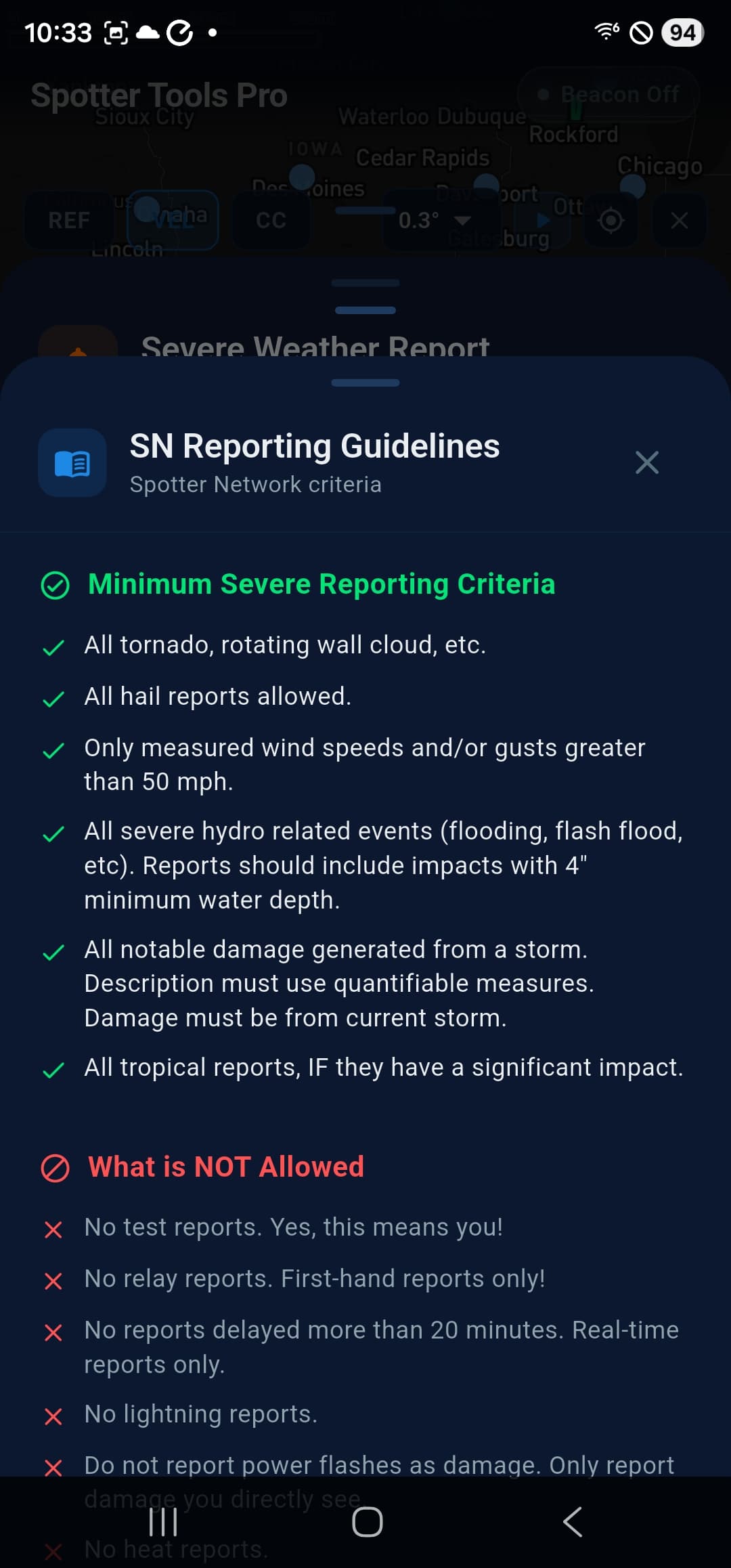 Spotter Network reporting guidelines reference